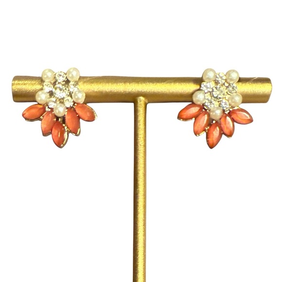 Vintage Coral and Pearl Floral Stud Earrings - Picture 1 of 7